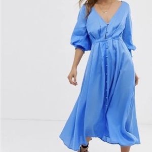 Free People Later Days Midi Maxi Dress Bottom Slit Back Net Mesh Blue